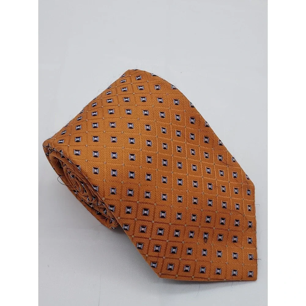 Nautica Mens Orange Geometric Diamond Silk Necktie RN 121148